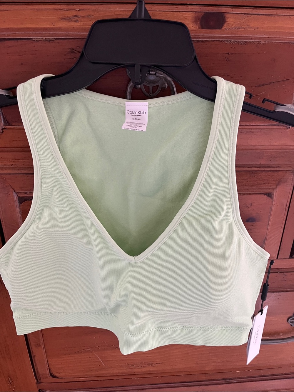 Calvin Klein Mint Green Ribbed V-Neck Sports Bra Size XL NWT